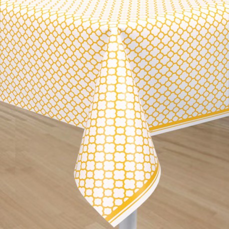 Geltona plastikinė staltiesė "Ornamentai"