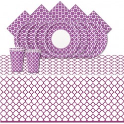 Violetinė plastikinė staltiesė "Ornamentai"